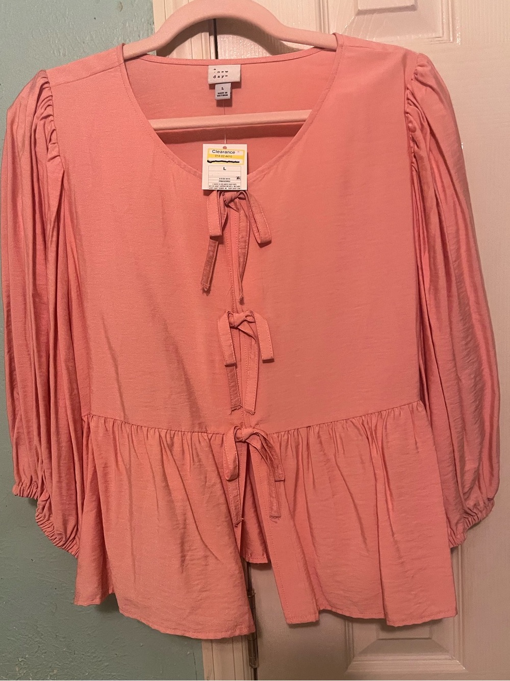 a new day Pink Peplum Tie-Front Blouse